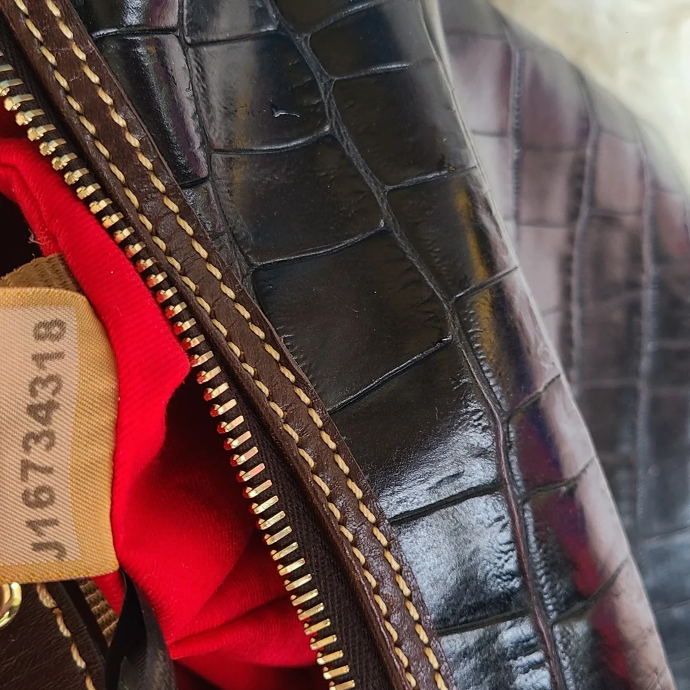 Dooney & Bourke Black Croc-Embossed Leather Hobo with Brown Tassel